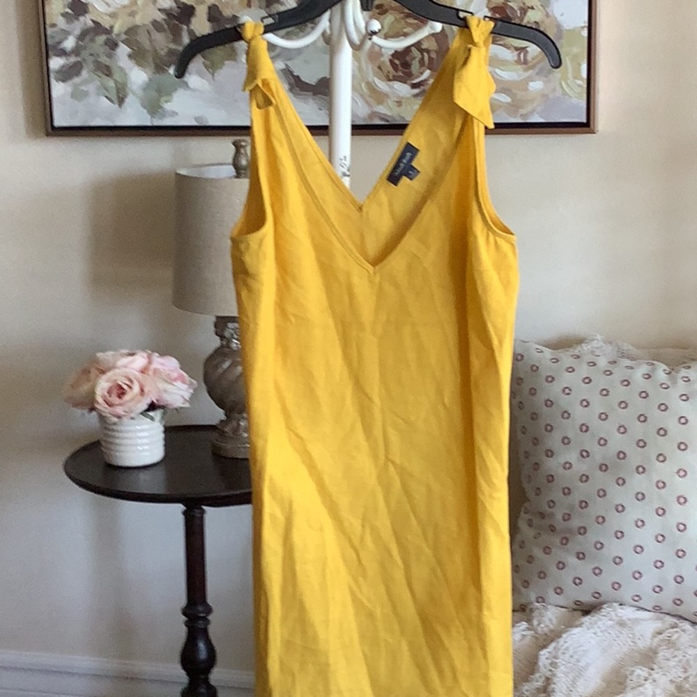 Bright Yellow V-Neck Tie-Shoulder Dress